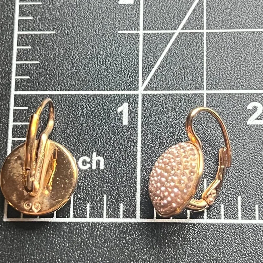 Swarovski Rose Gold-Tone Crystal Pave Leverback Earrings Half Dome 1" Glam Bling - Picture 3 of 9